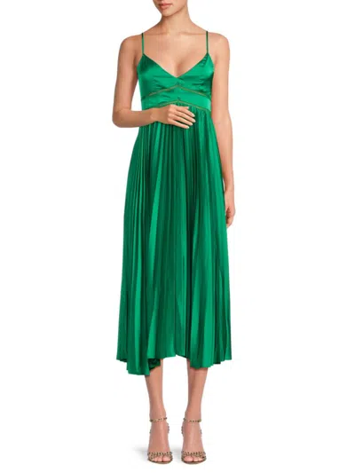 Shop Saks Fifth Avenue Women's Accordion Pleated Satinmidi Dress In Green