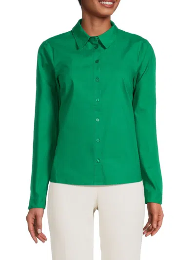 Shop Saks Fifth Avenue Women's Solid Long Sleeve Shirt In Green