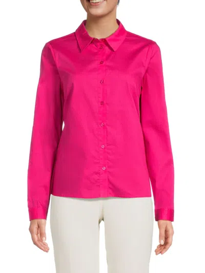 Shop Saks Fifth Avenue Women's Solid Long Sleeve Shirt In Hot Pink