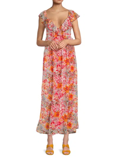 Shop Saks Fifth Avenue Women's Floral Plunging Maxi Dress In Red Print Multi