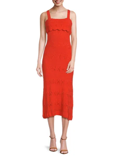 Shop Saks Fifth Avenue Women's Crochet Midi Dress In Coral Red