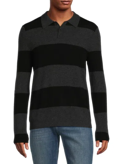 Shop Autumn Cashmere Men's Merino Wool & Cashmere Polo Sweater In Charcoal Black