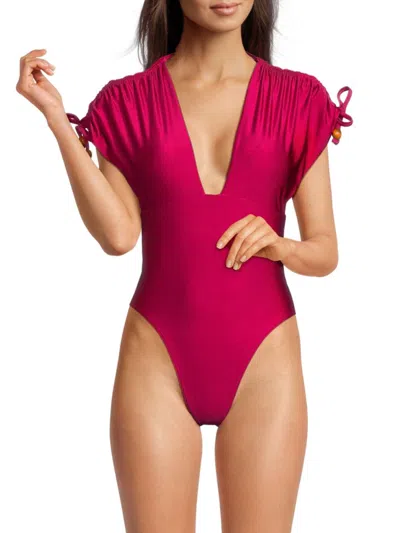 Shop Andrea Iyamah Women's Roba Ruched One Piece Swimsuit In Ruby