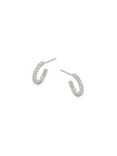 Shop Shashi Women's 14k White Gold Vermeil & Cubic Zirconia Huggie Earrings
