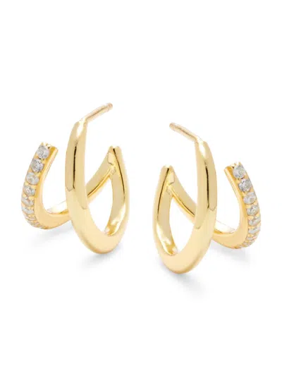 Shop Shashi Women's Jade 14k Goldplated Sterling Silver & Cubic Zirconia Pave Huggie Hoop Earrings