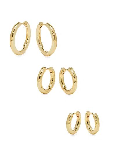 Shop Shashi Women's 3-piece 14k Goldplated Tube Hoop Earring Set In Brass