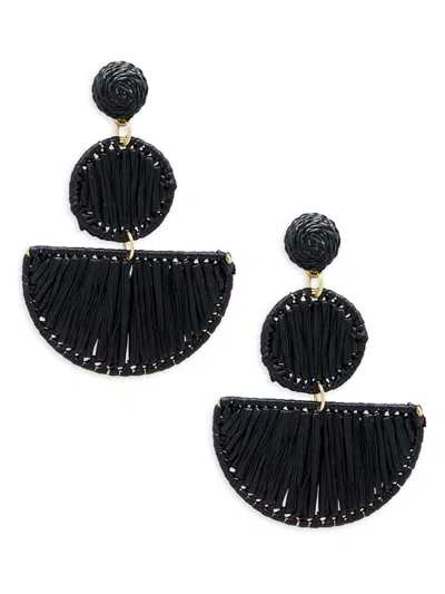 Shop Shashi Women's Giada 18k Goldplated & Raffia Geometric Drop Earrings In Black