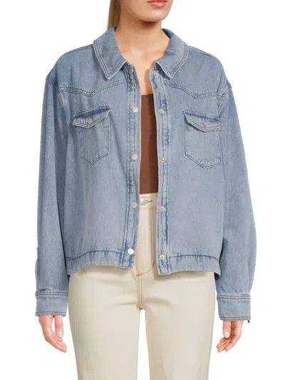 Shop Lea & Viola Women's Drop Shoulder Regular Denim Jacket In Blue