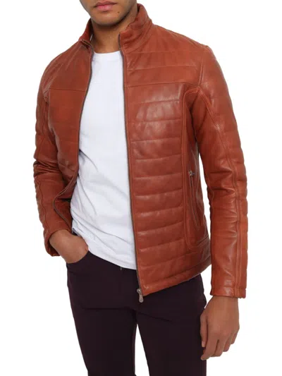 Shop Pino By Pinoporte Men's Dino Stand Collar Leather Jacket In Tobacco