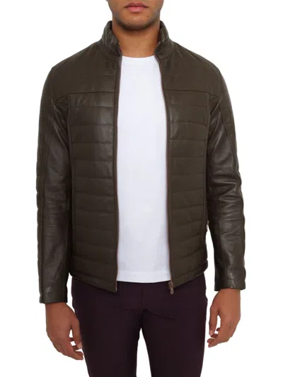 Shop Pino By Pinoporte Men's Dino Stand Collar Leather Jacket In Mid Night Forest