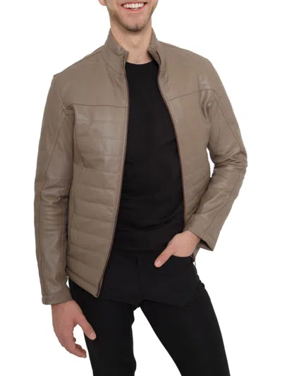 Shop Pino By Pinoporte Men's Dino Stand Collar Leather Jacket In Taupe