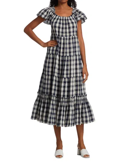 Shop The Great Women's The Nightingale Gingham Dress In Navy
