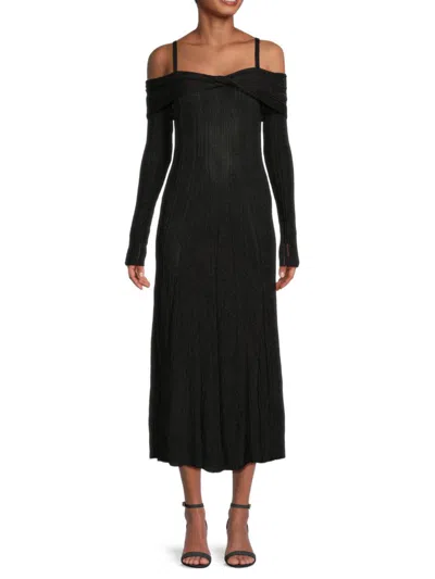 Shop Jason Wu Women's Metallic Cold Shoulder Midi Dress In Black