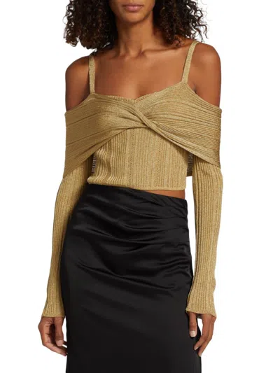 Shop Jason Wu Collection Women's Cropped Off Shoulder Top In Gold