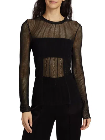Shop Jason Wu Collection Women's Mixed Pointelle Lingerie Top In Black