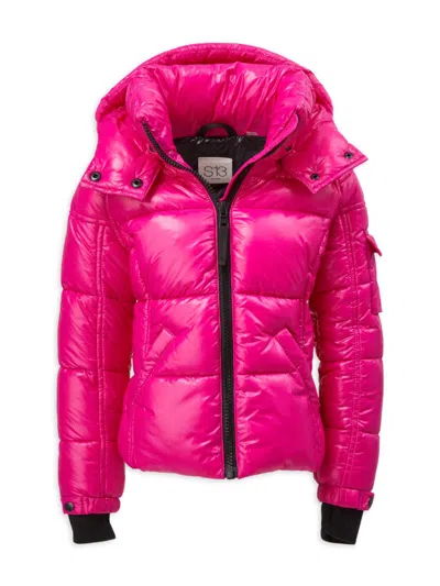 Shop S13 Little Girl's Glossy Puffer Jacket In Fuchsia