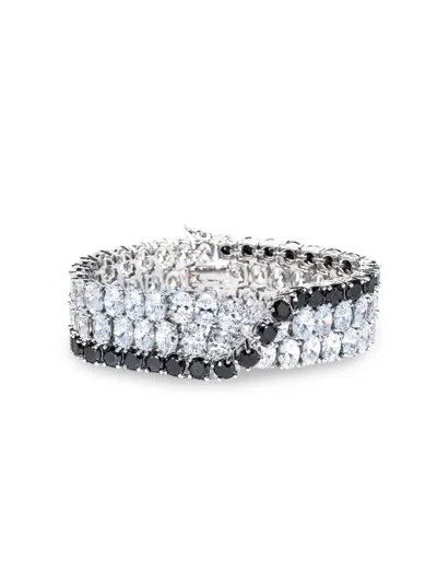Shop Cz By Kenneth Jay Lane Women's Looks Of Real Rhodium Plated & Cubic Zirconia Crossover Bracelet In Brass