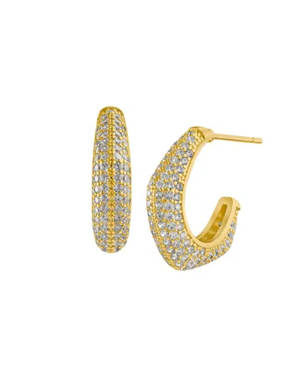 Shop Cz By Kenneth Jay Lane Women's Look Of Real 14k Goldplated & Cubic Zirconia Half Hoop Earrings In Brass