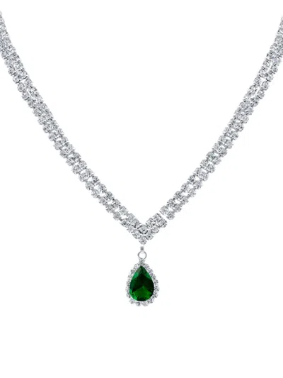Shop Cz By Kenneth Jay Lane Women's Look Of Real Rhodium Plated & Cubic Zirconia Pear Drop Necklace In Brass