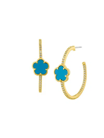 Shop Cz By Kenneth Jay Lane Women's Look Of Real 14k Goldplated, Cubic Zirconia & Turquoise Half Hoop Earrings