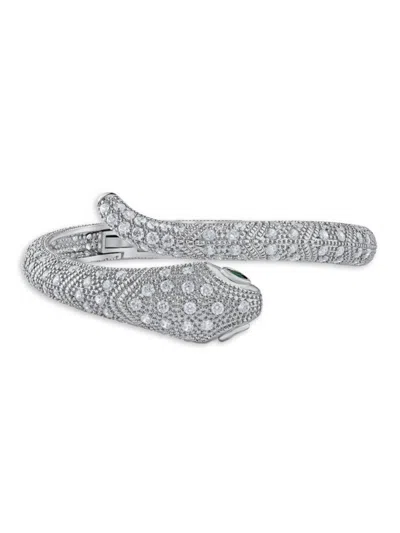 Shop Cz By Kenneth Jay Lane Women's Rhodium Plated & Cubic Zirconia Snake Bangle In Brass