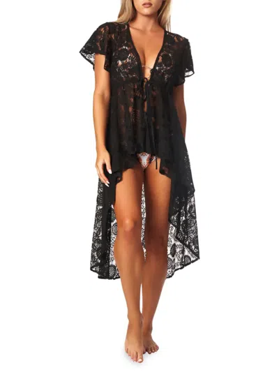 Shop La Moda Clothing Women's High Low Lace Cover Up Dress In Black