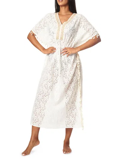 Shop La Moda Clothing Women's V Neck Lace Cover Up Kaftan In White