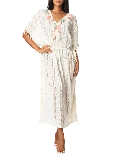 Shop La Moda Clothing Women's Crochet Tassel Trim Cover Up Dress In White