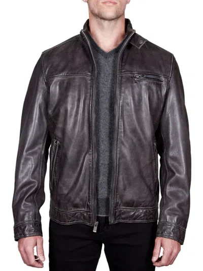 Shop Missani Le Collezioni Men's Leather Racing Jacket In Charcoal