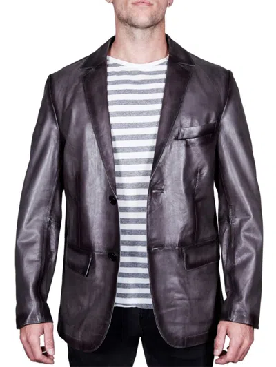 Shop Missani Le Collezioni Men's Distressed Leather Blazer In Charcoal