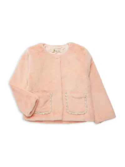 Shop Doe A Dear Little Girl's Embellished Faux Fur Jacket In Pink