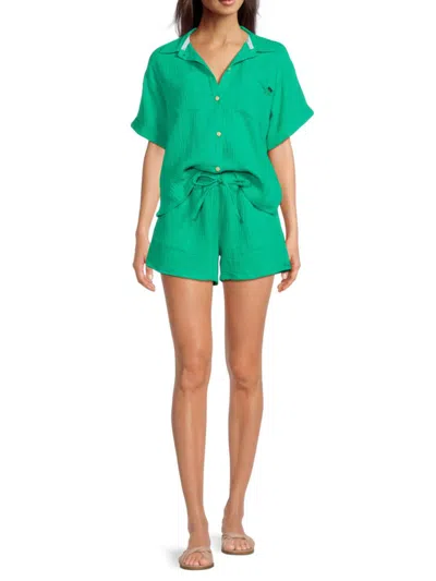 Shop Nicole Miller Women's 2-piece Crinkle Cover Up Set In Green