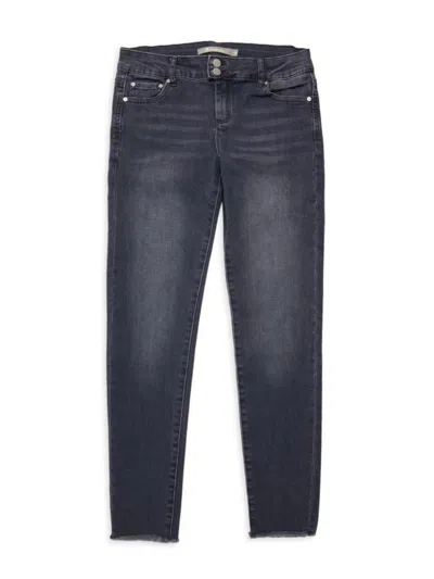 Shop Tractr Girl's Low Rise Frayed Jeans In Slate