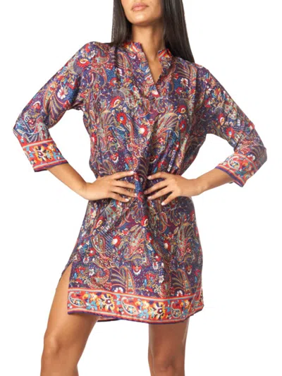 Shop La Moda Clothing Women's Abstract Print Mini Cover Up Tunic In Neutral
