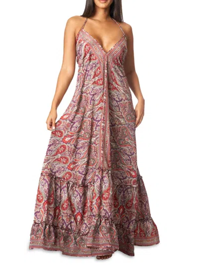 La Moda Clothing Women's Paisley Halter Maxi Dress In Red Multi