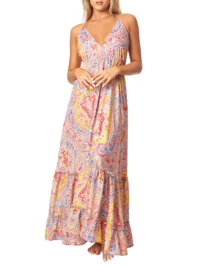 La Moda Clothing Women's Paisley Tiered Maxi Dress In Yellow Multi