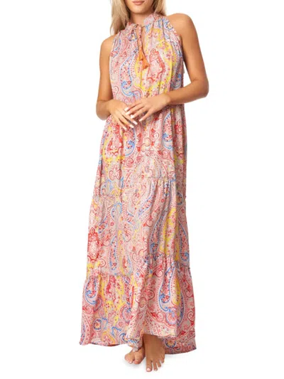 Shop La Moda Clothing Women's Paisley Print Maxi Dress In Neutral