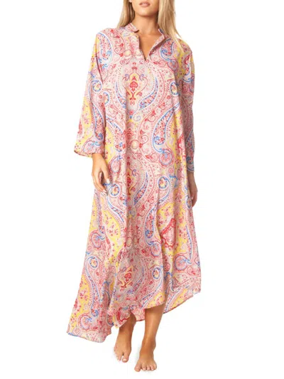 La Moda Clothing Women's Paisley Asymmetric Midi Dress In White Multi