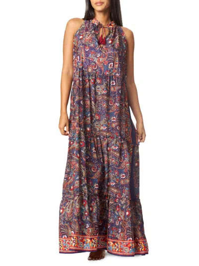 Shop La Moda Clothing Women's Paisley Tassel Maxi Dress In Neutral