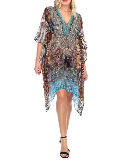Shop La Moda Clothing Women's Mix Print Caftan Coverup Dress In Blue Brown