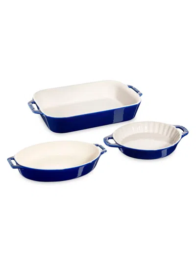 Shop Staub 3-piece Ceramic Baking Dish Set In Blue
