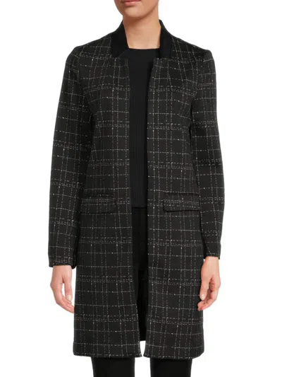 Shop Ellen Tracy Women's Jacquard Textured Open Front Coat In Black Check