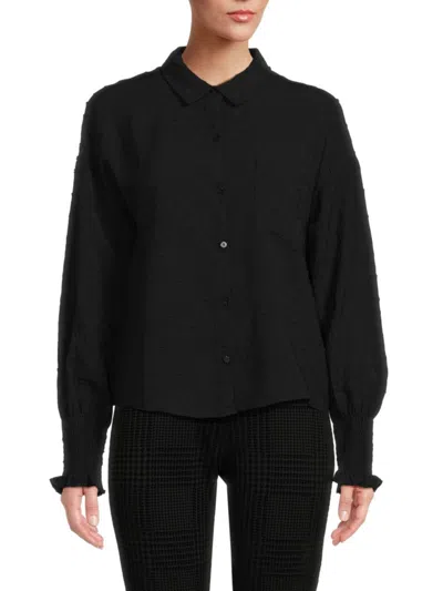 Shop Laundry By Shelli Segal Women's Swiss Dot Button Down Shirt In Black