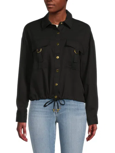 Shop Ellen Tracy Women's Flap Pocket Blouson Shirt In Black
