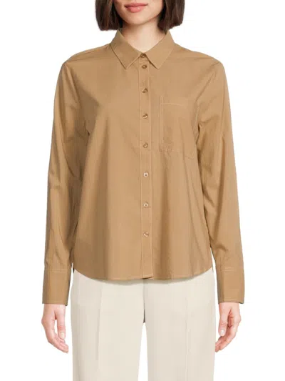 Shop Ellen Tracy Women's Verical Stripe Button Down Shirt In Camel
