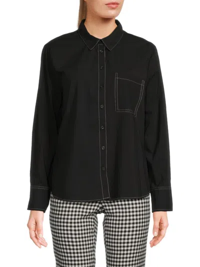 Shop Ellen Tracy Women's Verical Stripe Button Down Shirt In Black
