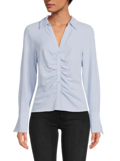 Shop Laundry By Shelli Segal Women's Ruched Collared Satin Shirt In Light Blue