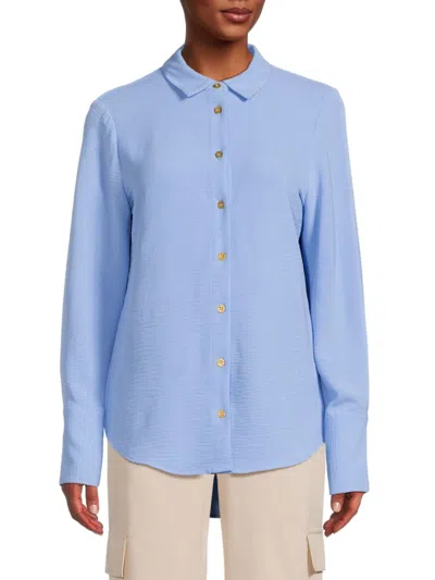 Shop Ellen Tracy Women's Solid Shirt In French Blue