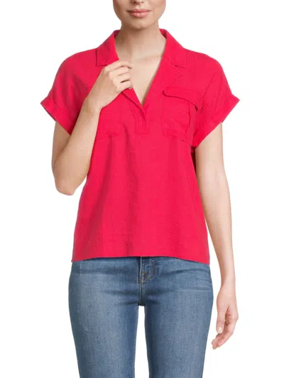 Shop Ellen Tracy Women's Linen Blend Camp Shirt In Geranium