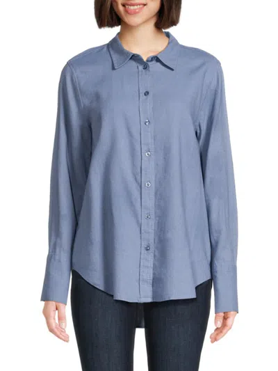 Shop Ellen Tracy Women's Linen Blend Shirt In Blue